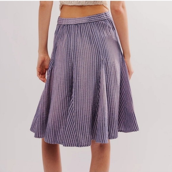 NEW Free People Pale Mauve Stripe Candace Midi Skirt - Picture 5 of 8